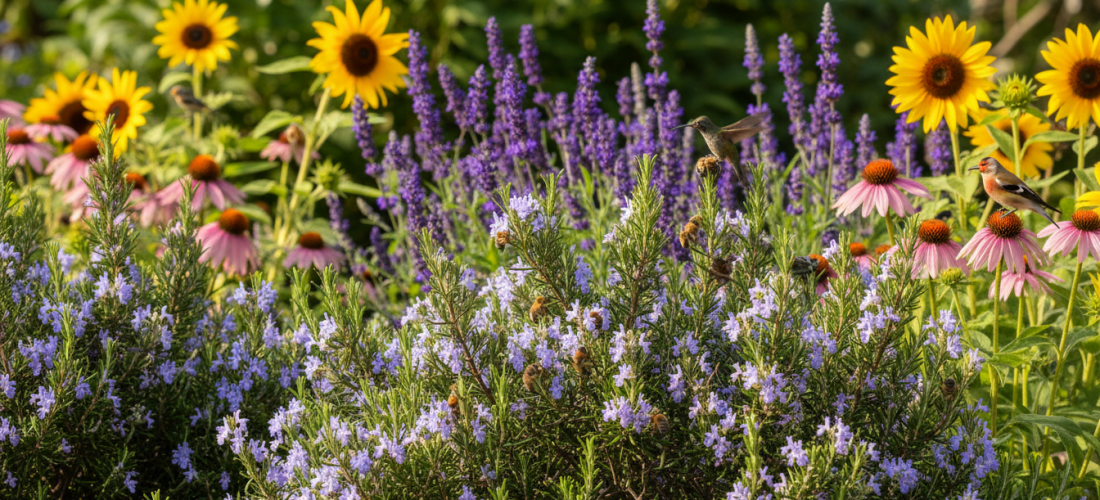 découvrez quelles fleurs planter avec le romarin pour attirer abeilles et oiseaux, et créer un jardin vibrant et écologique.