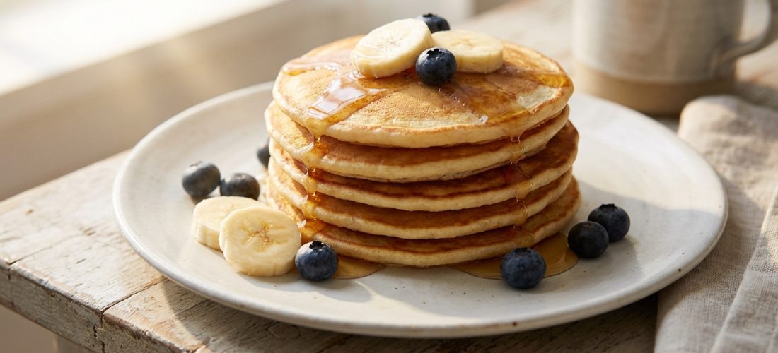 fluffy-banana-pancakes-with-syrup-and-berries