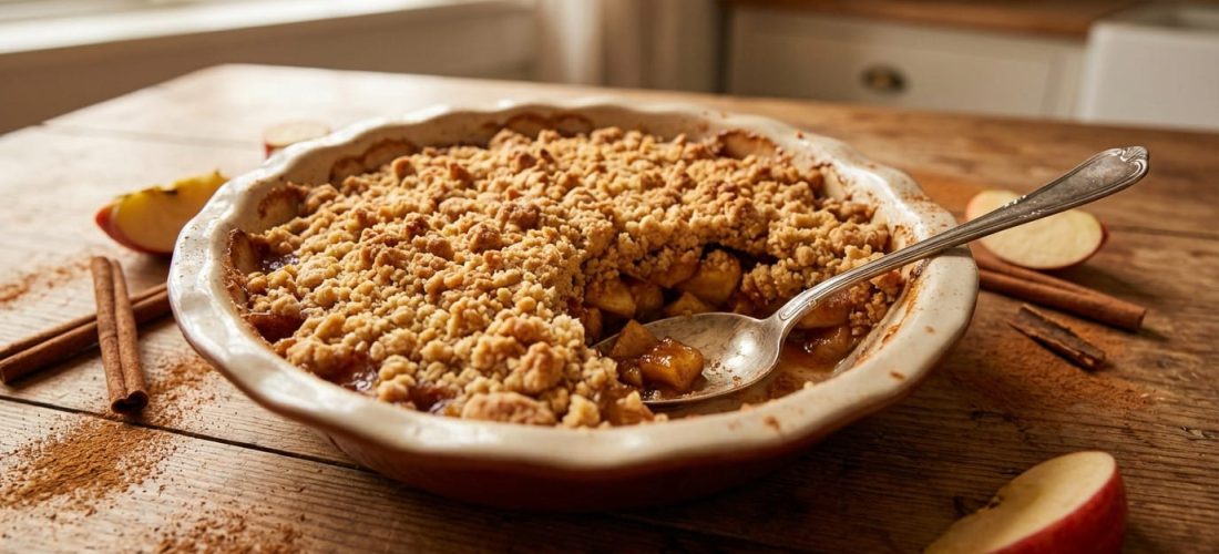 Crumble pommes cannelle express avec pommes en bocal et sablage au beurre froid