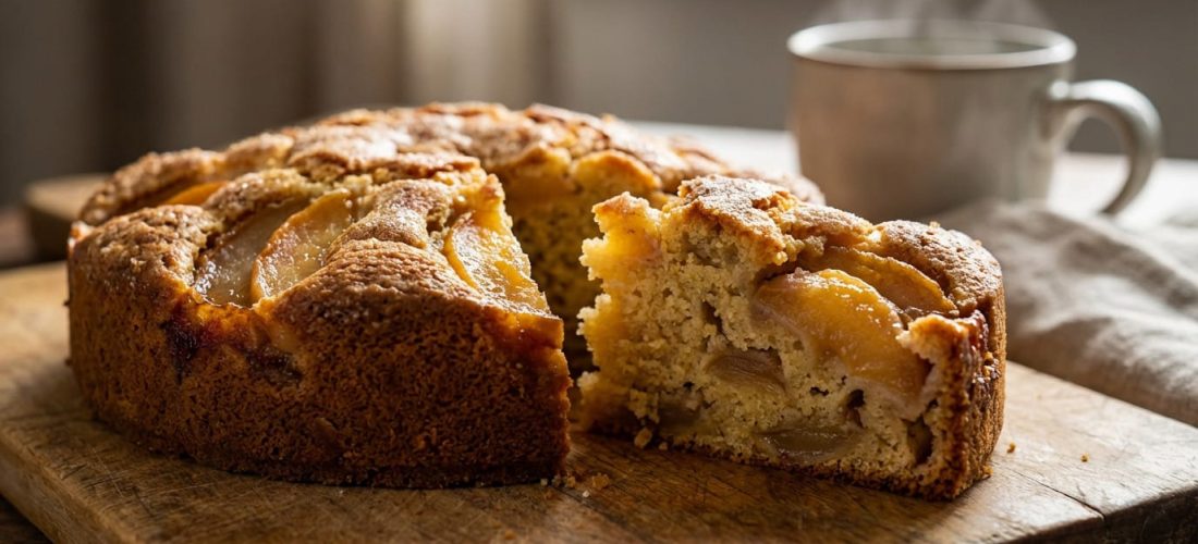 Gâteau moelleux aux pommes et poires, préparé avec des fruits en conserve