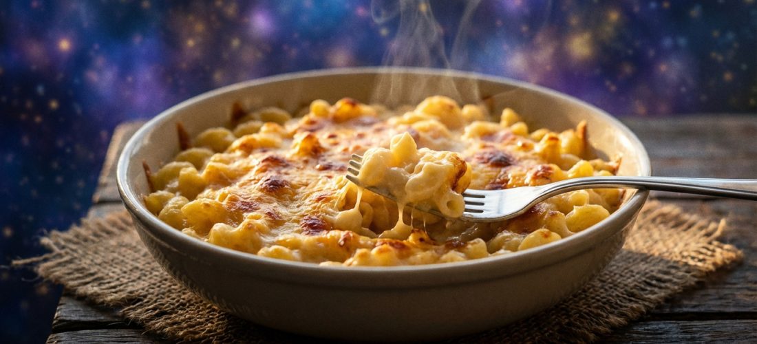 golden-baked-mac-and-cheese-with-cosmic-background