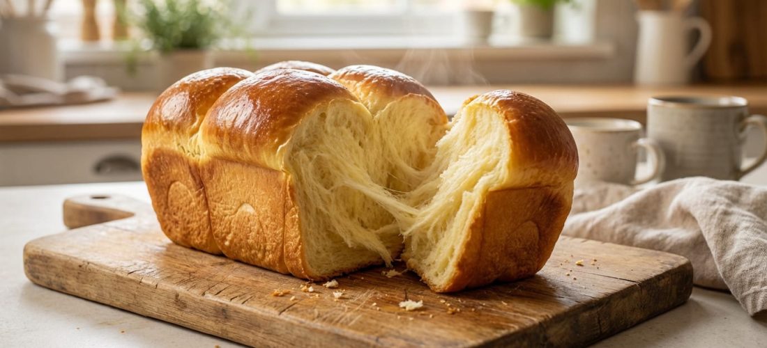 Brioche maison moelleuse dorée, sortie du four, prête à être dégustée