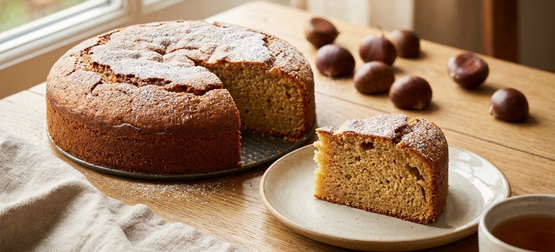 golden-chestnut-cake-slice-whole-and-chestnuts