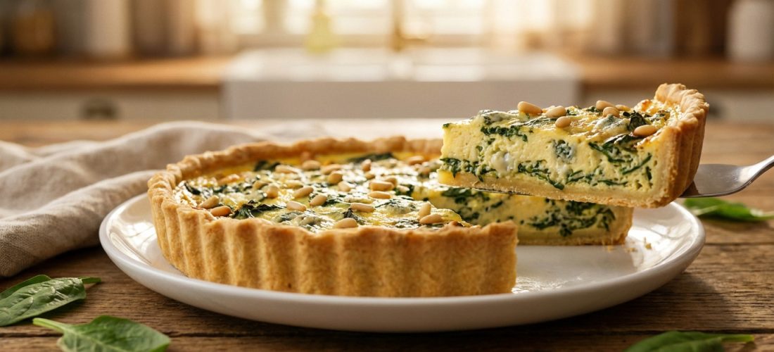 golden-spinach-and-blue-cheese-quiche-with-pine-nuts