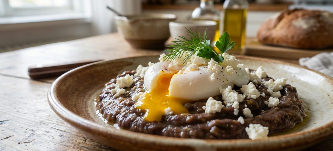 mediterranean-poached-egg-on-eggplant-caviar