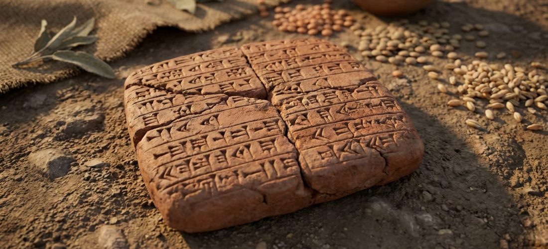 Ancient Mesopotamian clay tablet with the world's oldest recipe inscribed