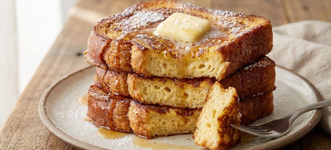Ingrédients pour pain perdu au beurre demi-sel : brioche, lait, œufs et sucre