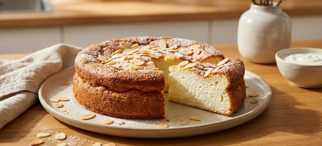 Gâteau au yaourt revisité avec poudre d'amande et fève tonka, fondant et moelleux