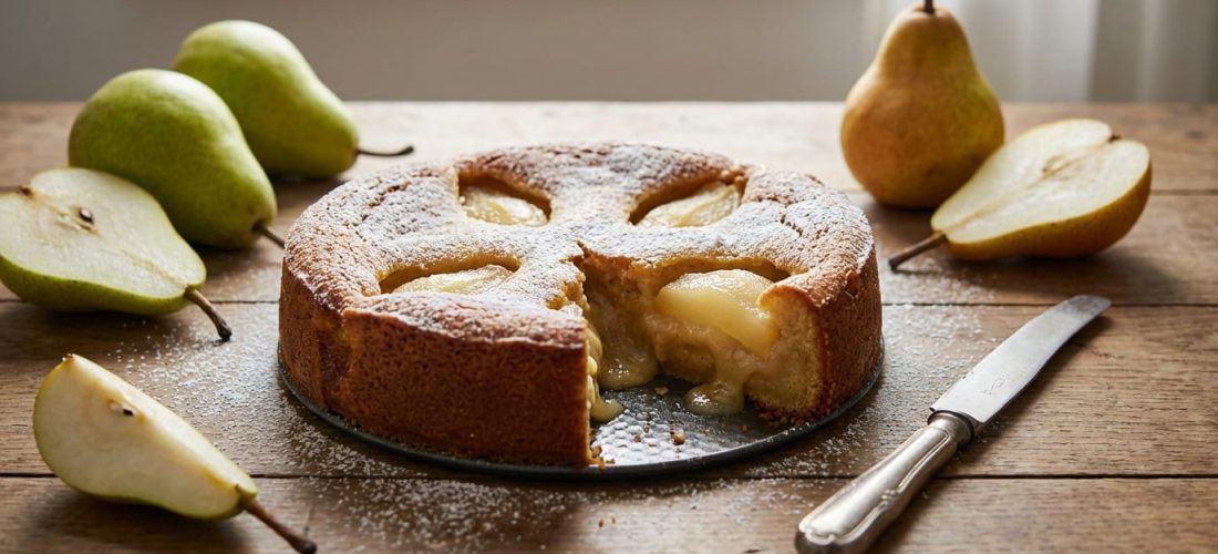Fondant aux poires moelleux avec sirop, dessert familial classique
