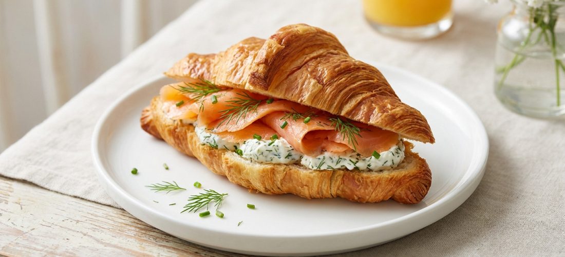 Croissant salé au saumon fumé avec garniture de fromage frais et herbes