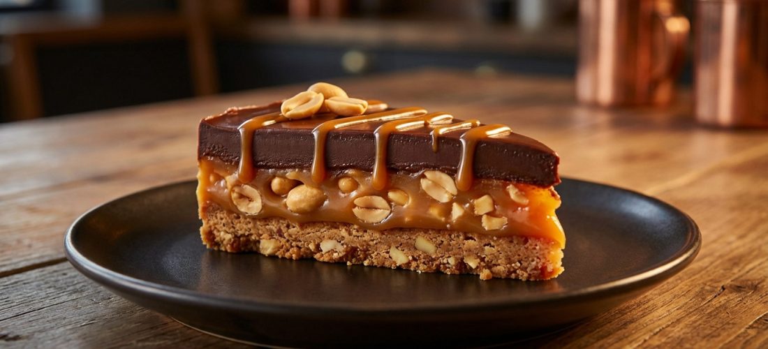 Dessert caramel cacahuètes avec ganache et base croustillante, recette gourmande