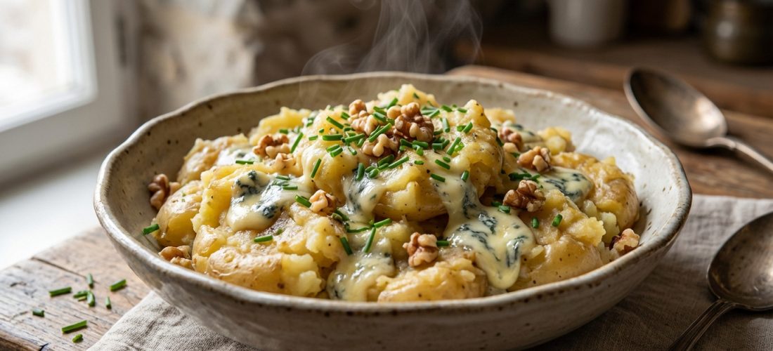 smashed-potatoes-with-blue-cheese-walnuts-and-chives