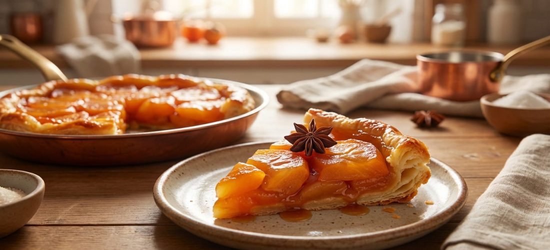 Recette de tarte tatin au kaki avec caramel et fruits confits